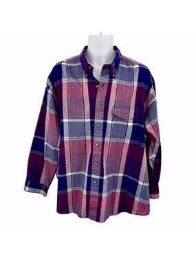 VINTAGE GANT MEN'S PURPLE FOXHUNT PLAID BUTTON-DOWN LONG SLEEVE SHIRT - 2XBIG